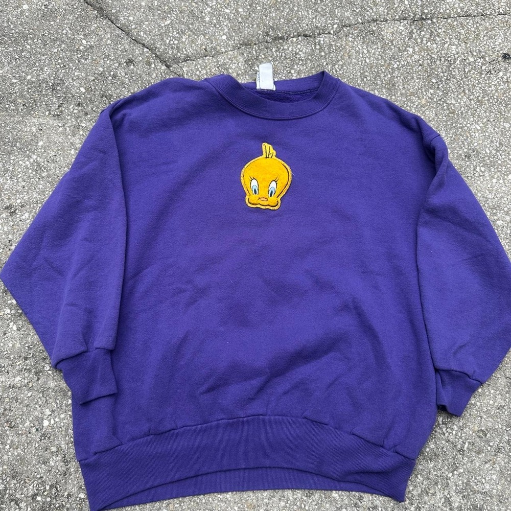 VTG Looney Tunes Tweety Bird Purple Pullover Crewneck Sweatshirt Size Large